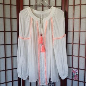 Zara White Boho Top with Pink/Orange Accents